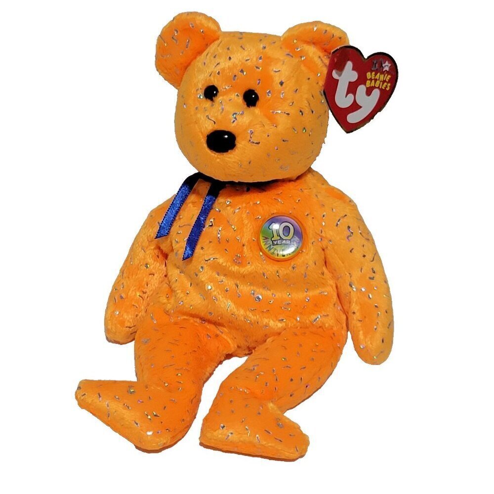 Ty Beanie Baby Decade the Bear Orange NWT 2003
